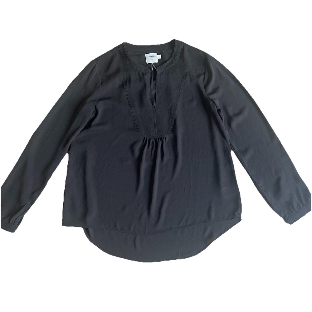 Anthropologie HD In Paris Black V-Neck Blouse‎ Size 8 Top Womens Sheer Chiffon